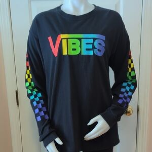 Vibes Rainbow Checkered Vans Style Graphic Long Sleeve Size L